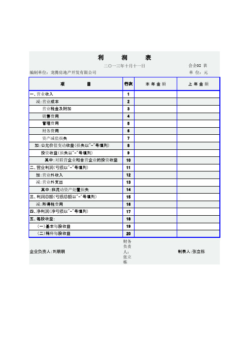 房产公司财务报表