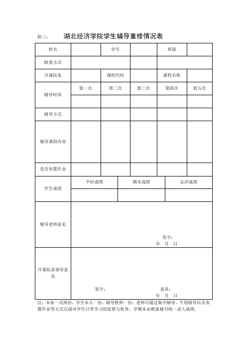 附三湖北经济学院学生辅导重修情况表