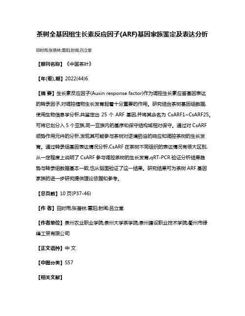 茶树全基因组生长素反应因子(ARF)基因家族鉴定及表达分析