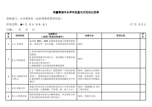 质量管理体系审核检查与及现场记录表