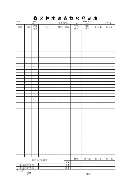 湖南省伐区林木调查检尺登记表(标准地)