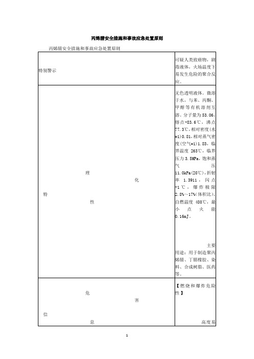 丙烯腈安全措施和事故应急处置原则