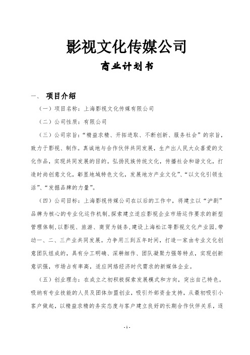 影视文化传媒公司商业计划书