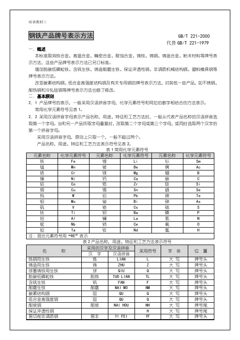 钢铁产品牌号表示方法