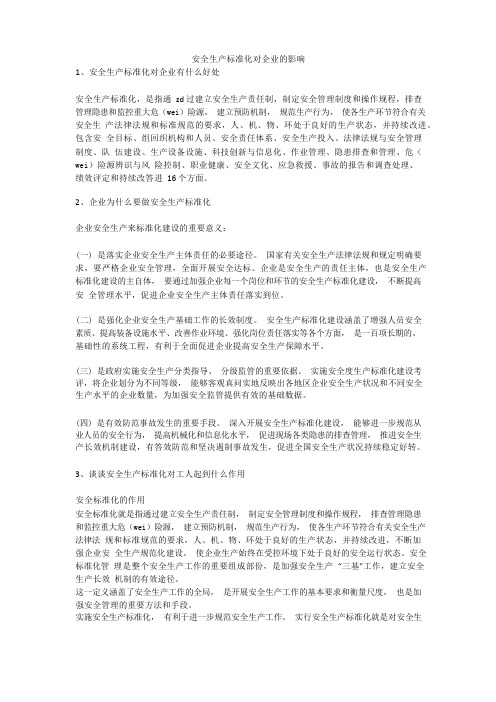 安全生产标准化对企业的影响安全生产