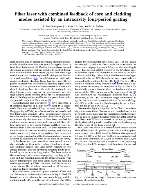 Fiber laser with combined feedback of core and cladding modes assisted by an intracavity long-period