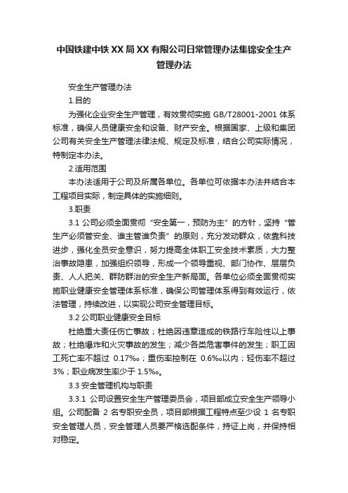 中国铁建中铁XX局XX有限公司日常管理办法集锦安全生产管理办法