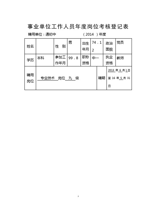 2014年度岗位考核登记表