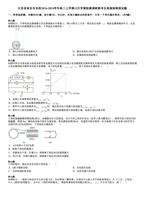 江苏省南京市名校2024-2024学年高三上学期12月学情检测调研联考全真演练物理试题