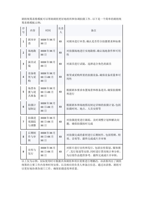 剧组统筹表格模板