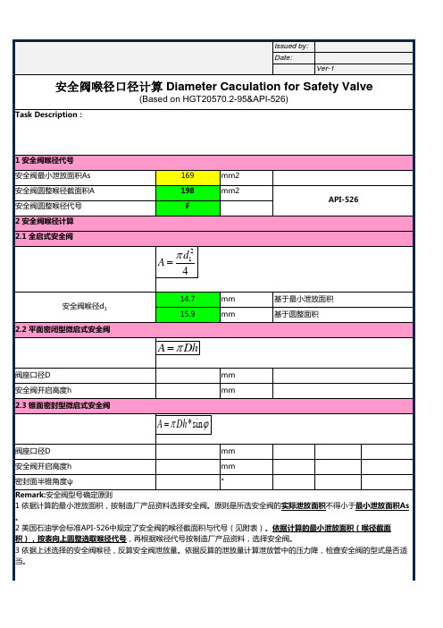 安全阀喉径口径计算