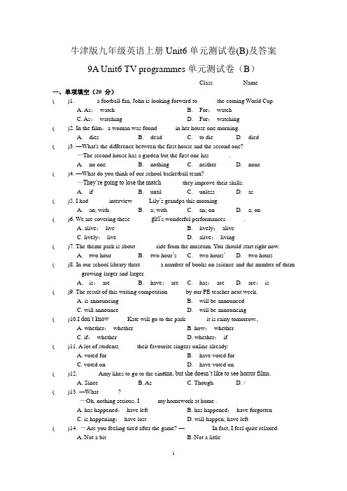 牛津版九年级英语上册Unit6单元测试卷(B)及答案