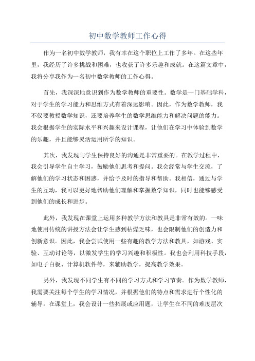 初中数学教师工作心得