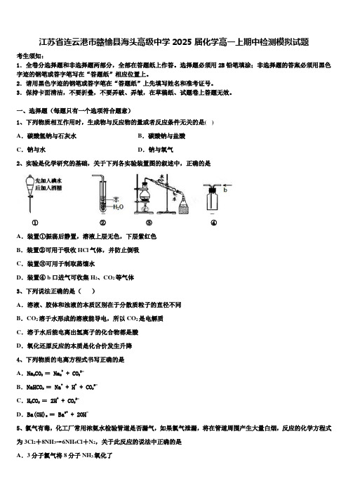 江苏省连云港市赣榆县海头高级中学2025届化学高一上期中检测模拟试题含解析