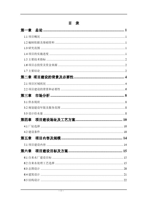 自来水厂项目实施方案代可研报告