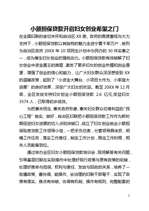 小额担保贷款开启妇女创业希望之门(全文)