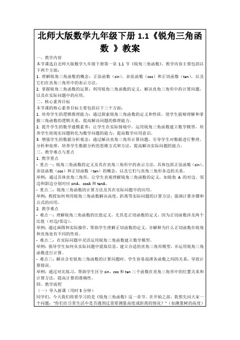 北师大版数学九年级下册1.1《锐角三角函数》教案