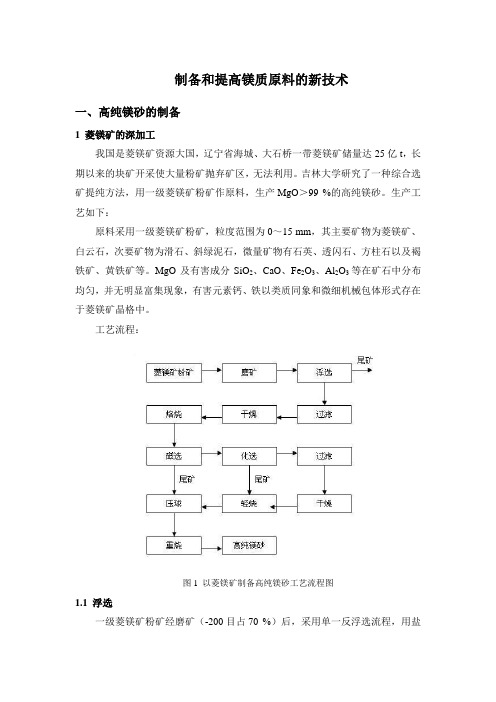 制备和提高镁质原料的新技术