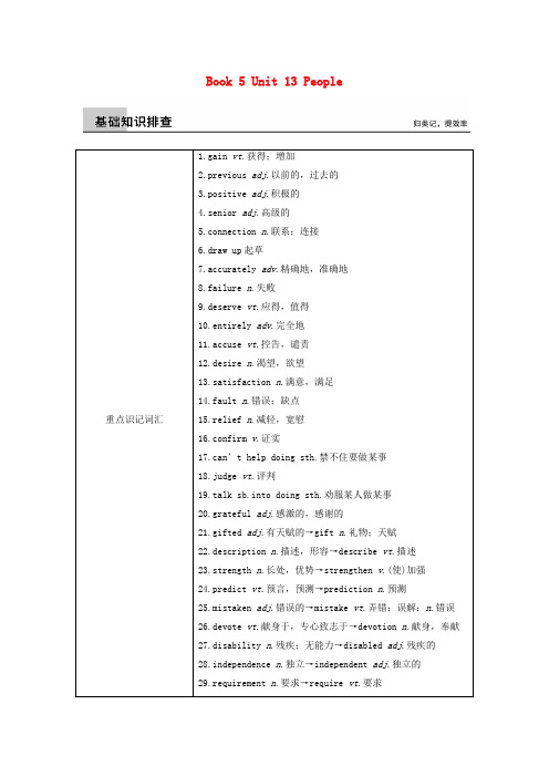 【步步高】高考英语大一轮复习 单元知识汇总 Book 5 Unit 13 People 北师大版