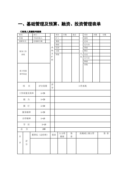 基础财务和流动资产管理表格