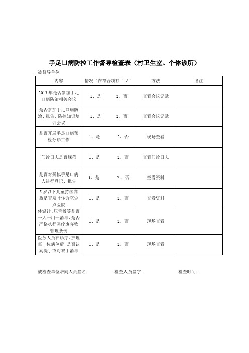 手足口病督导记录表(村卫生室)