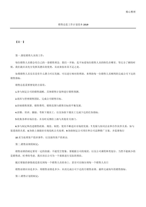 销售总监工作计划范本
