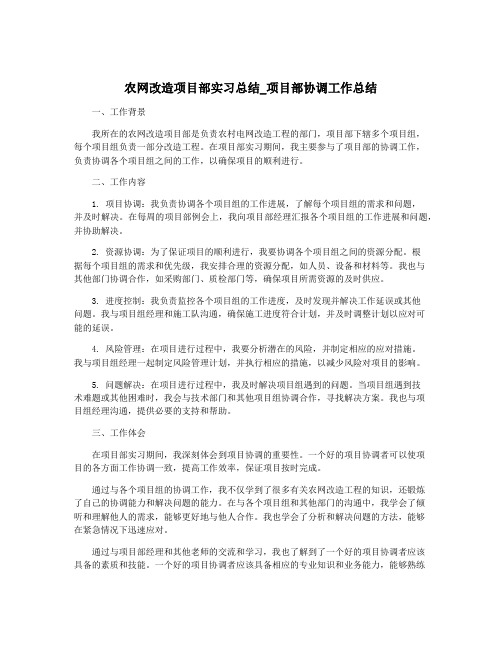 农网改造项目部实习总结_项目部协调工作总结