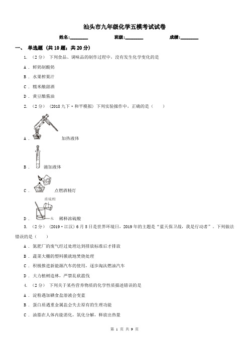 汕头市九年级化学五模考试试卷