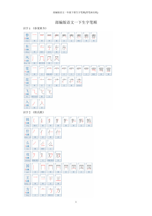 部编版语文一年级下册生字笔顺(带笔画名称)