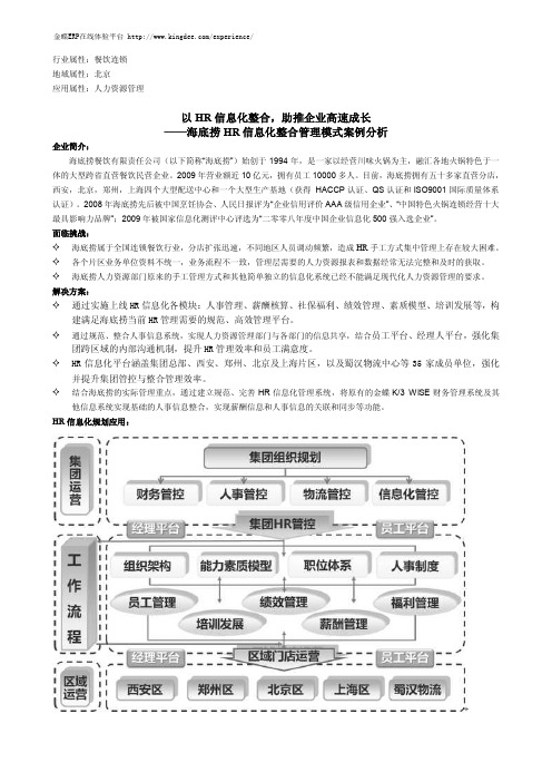 【金蝶ERP案例】以HR信息化整合,助推企业高速成长——海底捞HR 信息化整合管理模式案例分析