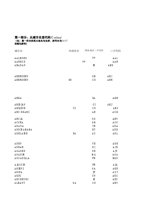 物流空运代码3字全