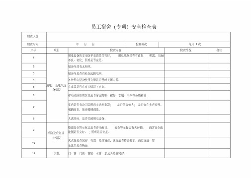 员工宿舍安全检查表