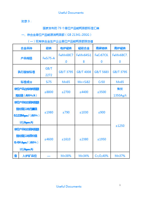 【Selected】国家发布的79个单位产品能耗限额标准汇编.doc