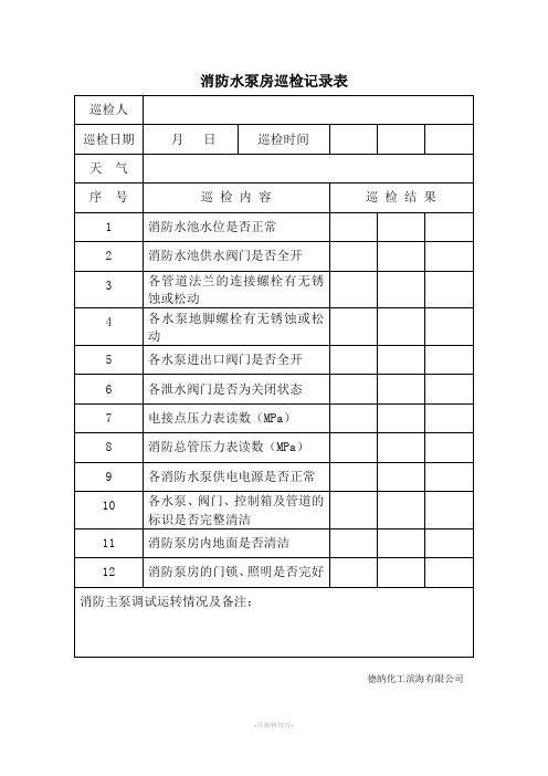 消防水泵房巡检记录表