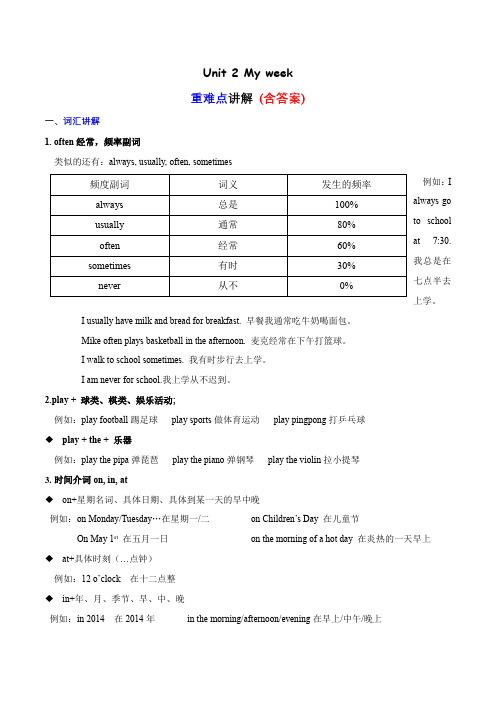 Unit2重难知识点(复习讲义)五年级英语上册单元速记巧练(人教PEP版)