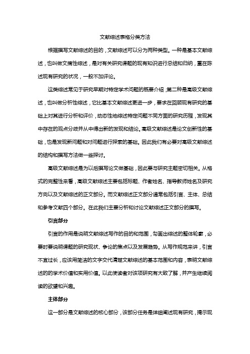 文献综述表格分类方法