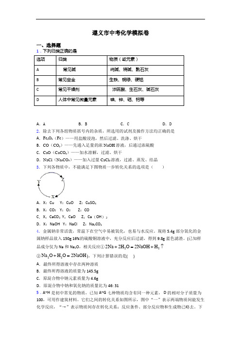 遵义市中考化学模拟卷