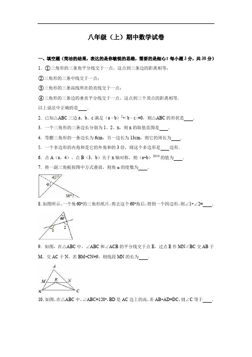 人教版八年级数学上册八年级上期中数学试卷07