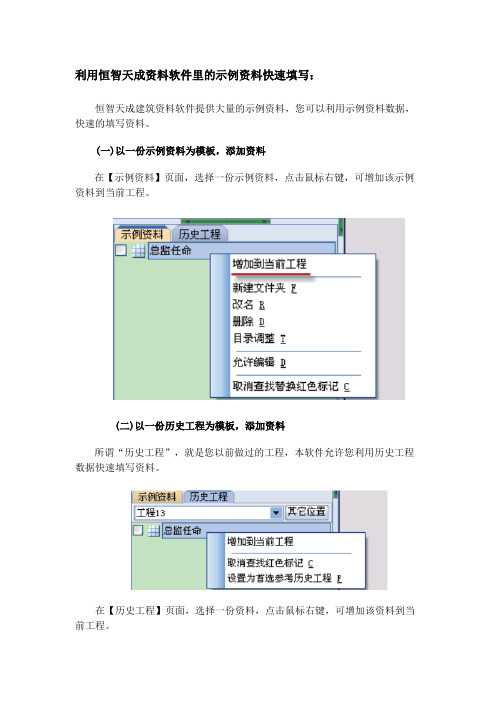 利用恒智天成软件示例资料快速填写