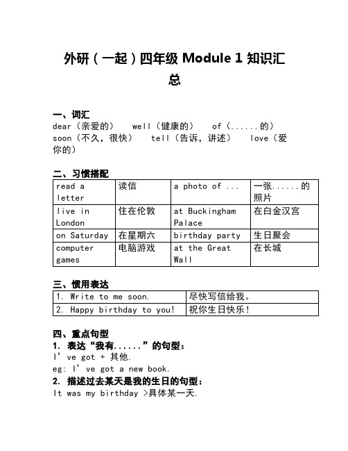 外研版英语四年级上册课本知识点汇总