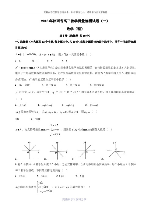 陕西省2018年高三教学质量检测试题(一)理数试题+Word版含答案