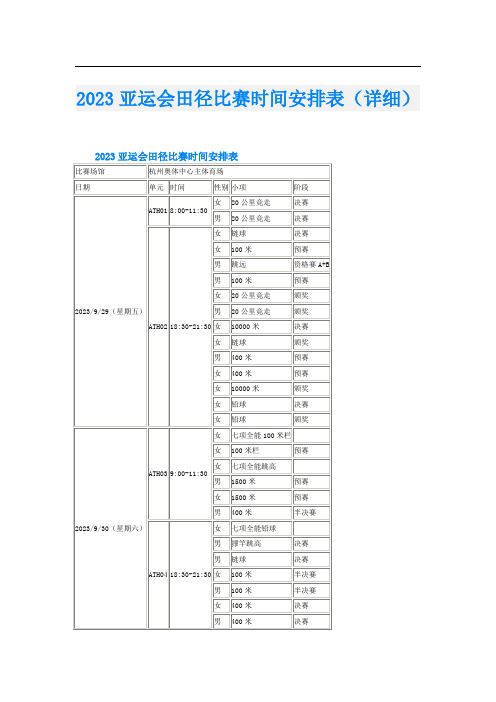 2023亚运会田径比赛时间安排表(详细)