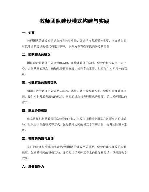 教师团队建设模式构建与实践