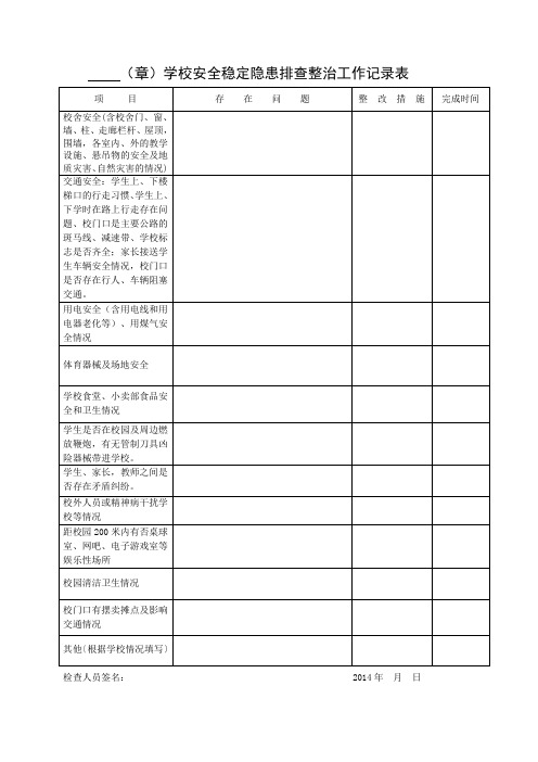 2013年秋学校安全稳定隐患排查整治工作记录表(新表)