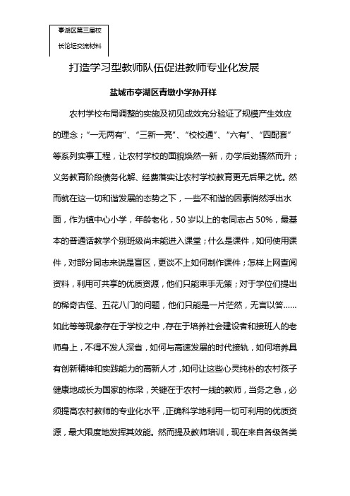 打造学习型教师队伍 促进教师专业化发展