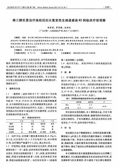 雌三醇乳膏治疗绝经后妇女复发性生殖道感染82例临床疗效观察