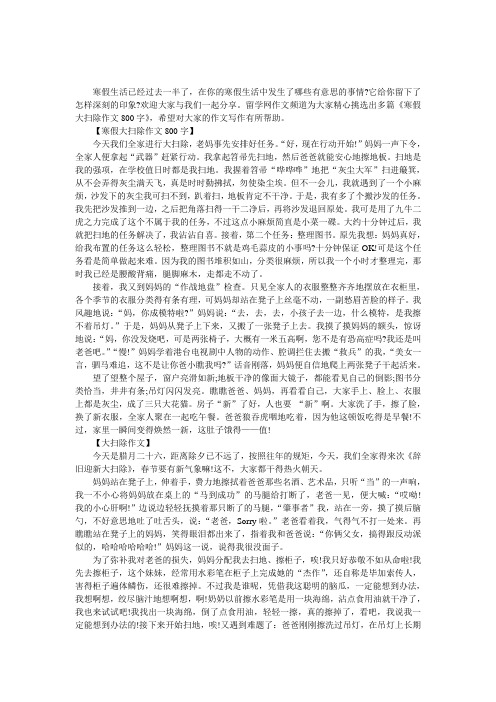 寒假大扫除作文800字,寒假大扫除,寒假作文