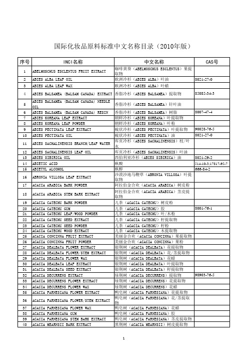 化妆品原料目录(2010)