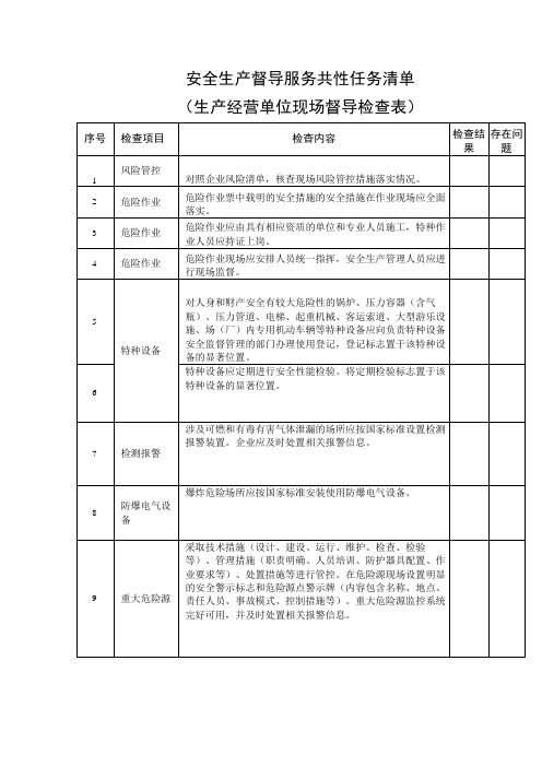 安全生产督导服务共性任务清单(生产经营单位现场督导检查表)1216