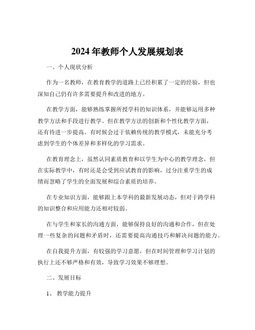 2024年教师个人发展规划表